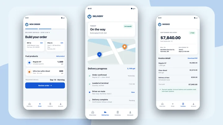 Ports Petroleum order, delivery, and invoice screens